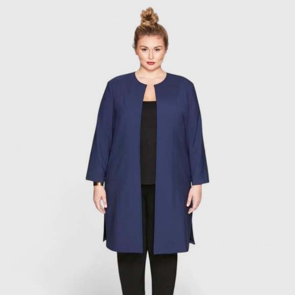PARI PASSU Minimalist Wool Navy Lightweight Coat Trench Blazer Hourglass 16 - Picture 1 of 11